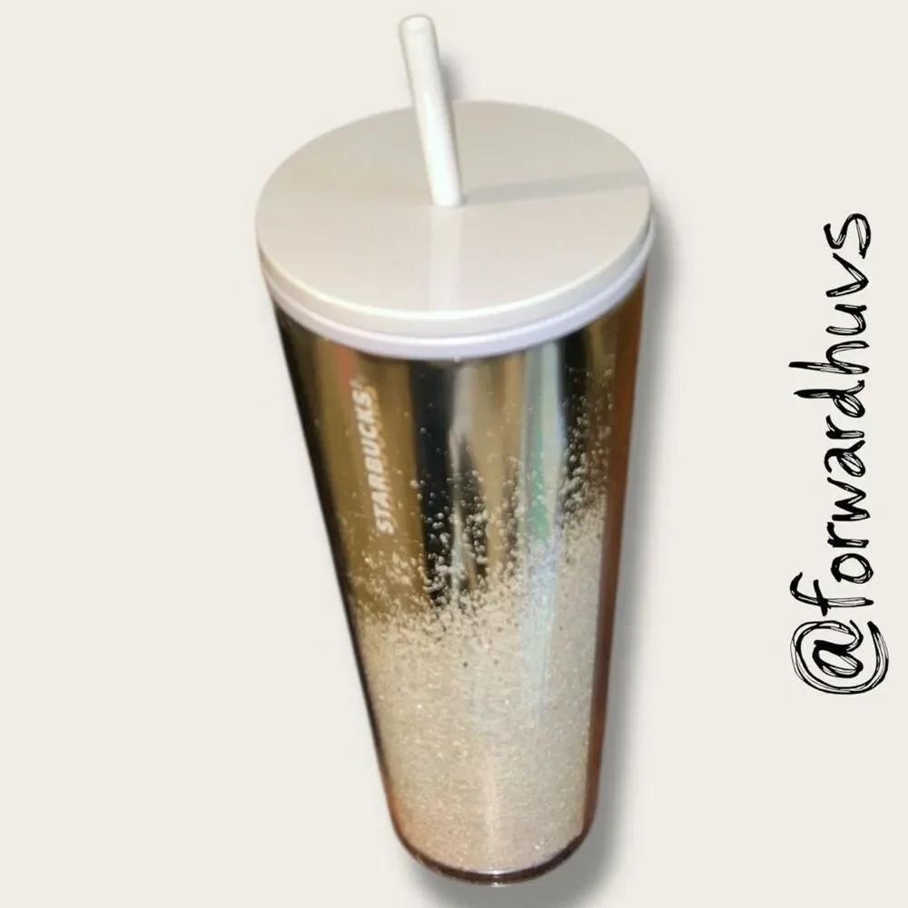 Starbucks Holiday Gold Cascading Snow Glitter Tumbler – Venti 24 oz